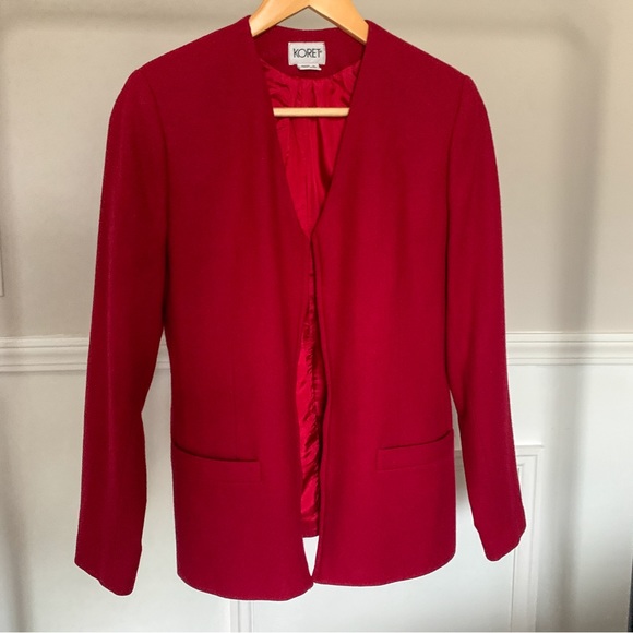 Vintage Koret Deep Red V-Neck Wool Blazer - Picture 1 of 13